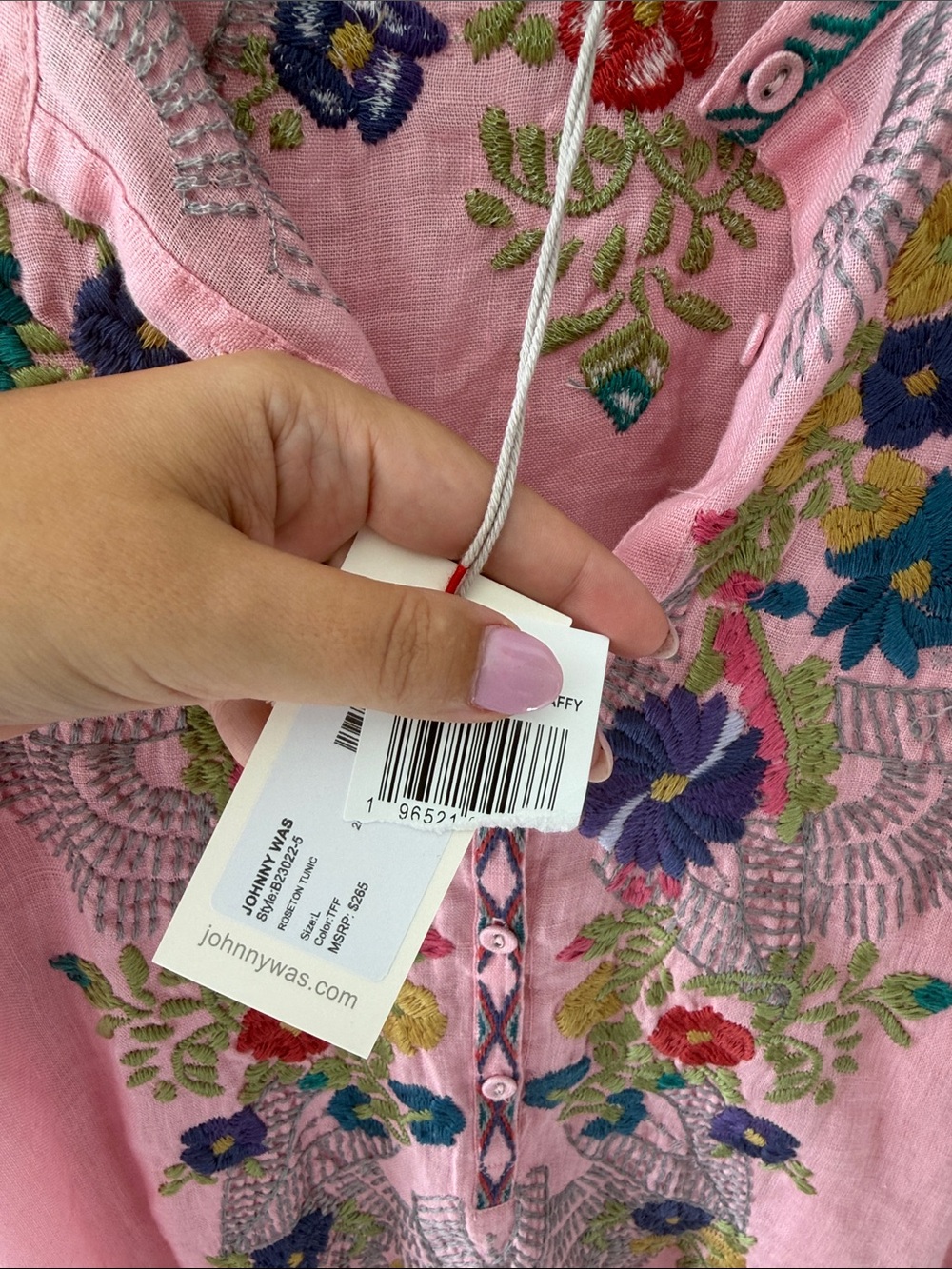 NWT Johnny Was Pink Embroidered Floral Tunic - Picture 3 of 5